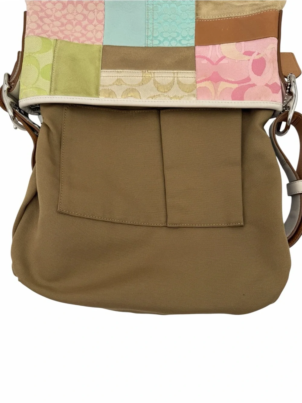 Coach Pastel Patchwork Hobo Shoulder Bag White Leather Y2K Rare F10877